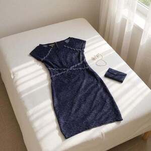 BCX Blue Sheath Mini Dress Cap Sleeve Crew Neck